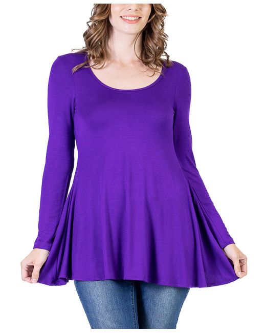 24seven Comfort Apparel Purple Long Sleeve Swing Style Flare Tunic Top