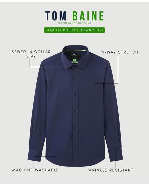 Tom Baine Blue Performance Stretch Solid Button Down Shirt for men