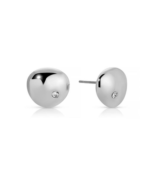 Ettika Metallic Polished Pebble Single Crystal Stud Earrings