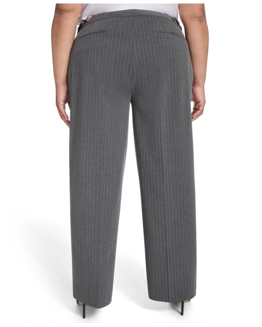 Calvin Klein Blue Plus Size Pinstriped Mid Rise Pants