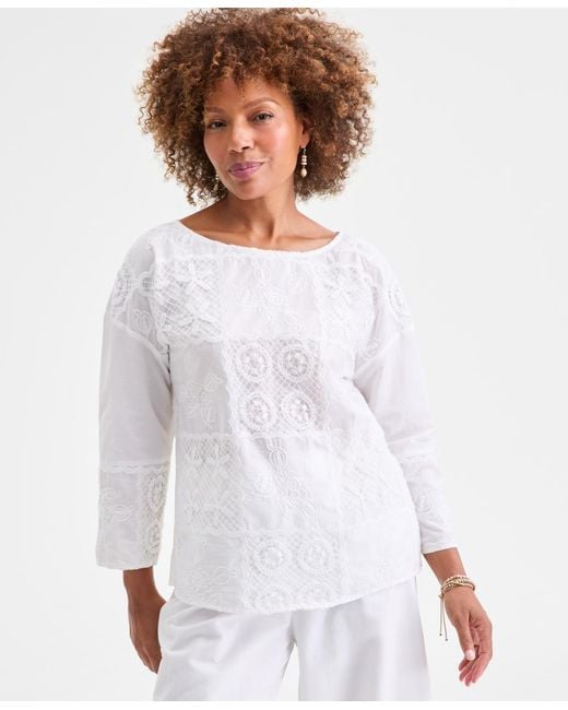 Style & Co. White . Crochet Patchwork Top