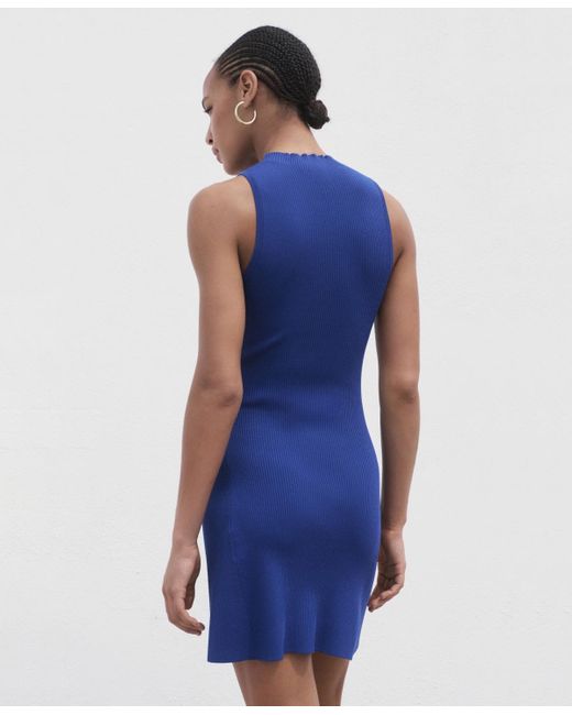 Mango Short Knitted Dress in Blue | Lyst