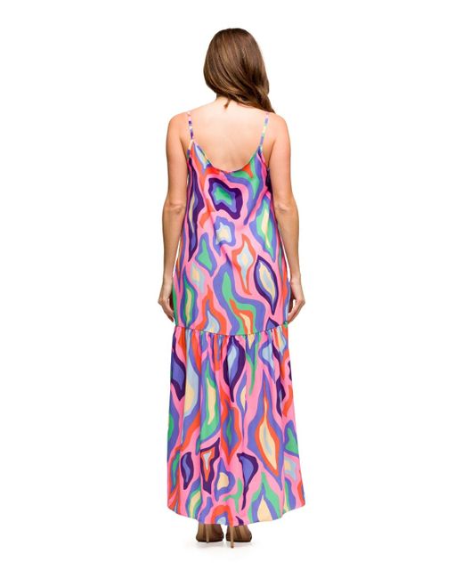 24seven Comfort Apparel Purple Multicolor Lightweight Spaghetti Strap Pocket Maxi Dress