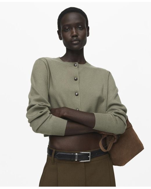 Mango Green Knitted Button Cardigan