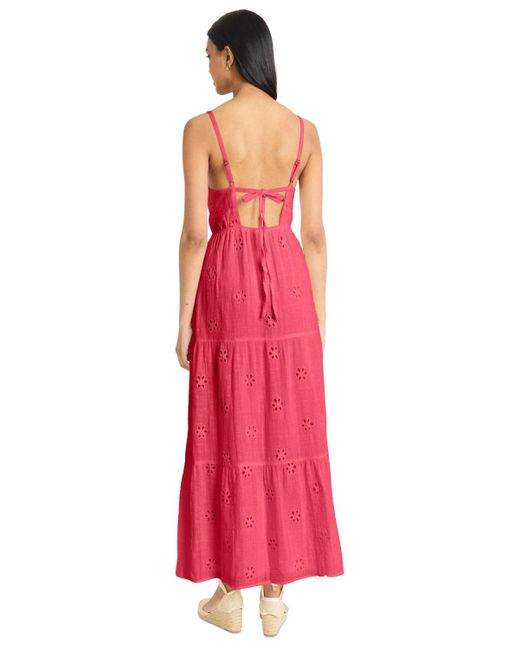 The Good Journey Red Eyelet Open-back Maxi Dress