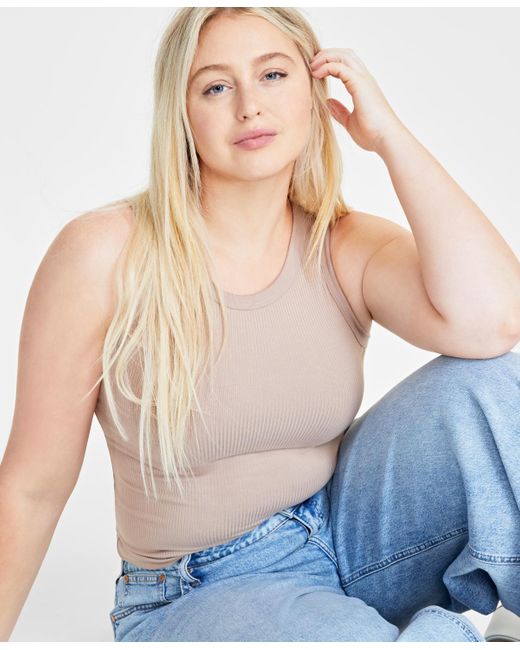 On 34th Blue Ribbed High-neck Tank Top