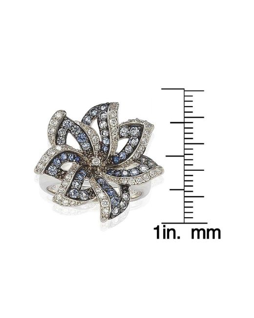 SUZY LEVIAN NEW YORK Sterling Silver Sapphire & Created White Sapphire Flower Ring