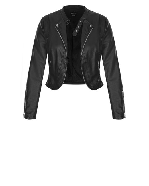 City Chic Black Plus Size Cropped Biker Jacket