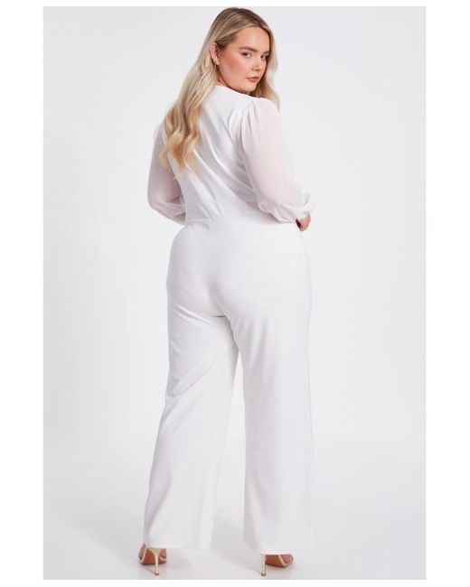 Quiz White Plus Size Chiffon Wrap Buckle Jumpsuit