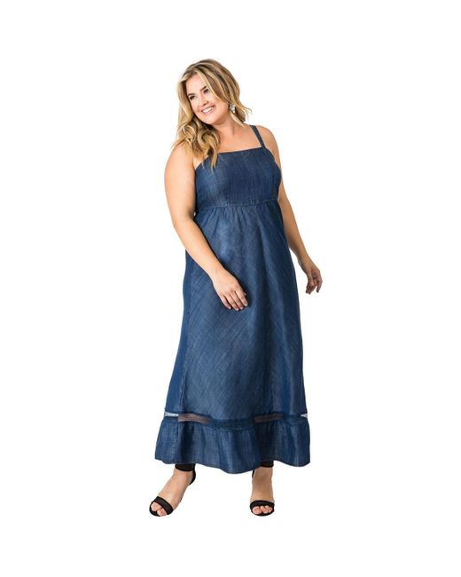Standards & Practices Blue Plus Size Straps Denim Maxi Dress