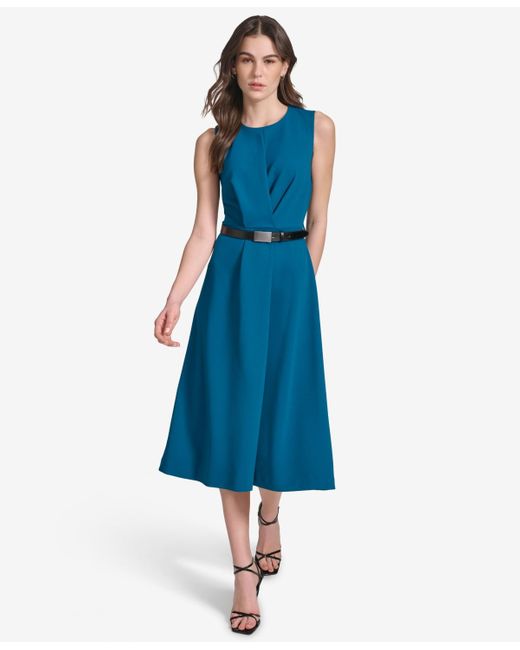 Calvin Klein Blue Belted A-line Dress