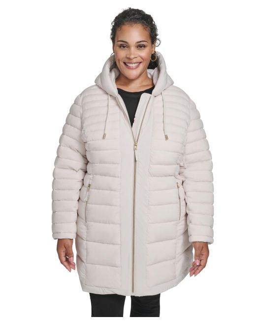 Tommy Hilfiger Gray Plus Size Hooded Packable Puffer Coat