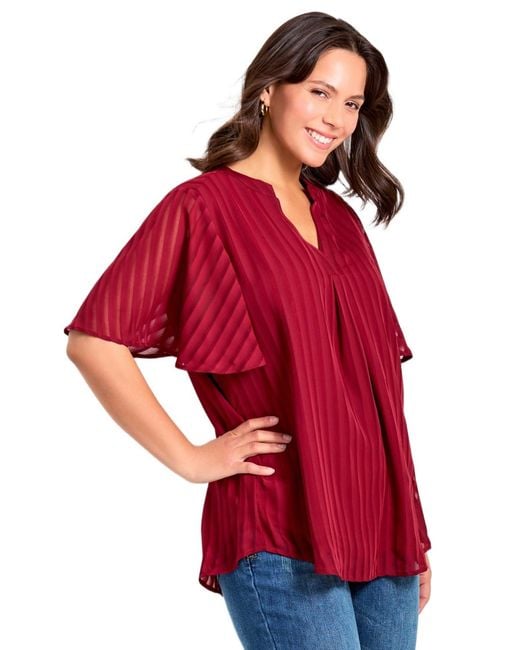 Avenue Red Plus Size Split Neck Flutter Sleeve Blouse