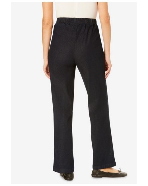 Woman Within Blue Petite Within Fineline Stretch Denim Wide-leg Pull-on Jeans