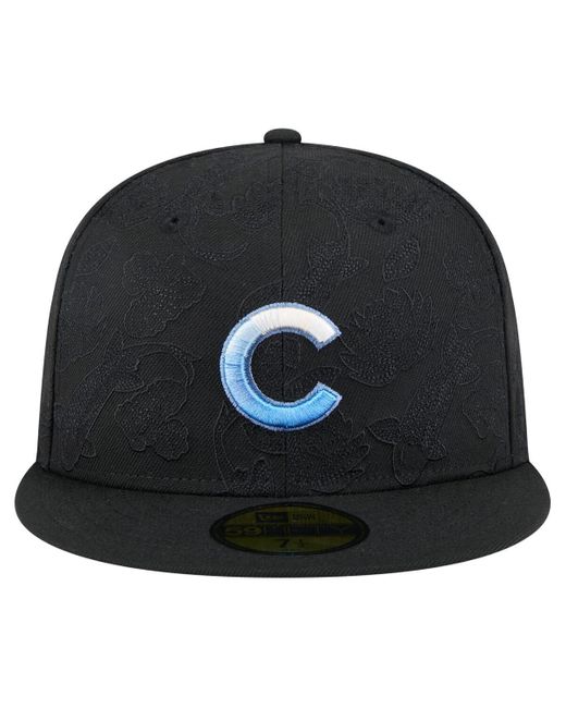 KTZ Black Chicago Cubs Tonal Koi 59fifty Fitted Hat for men