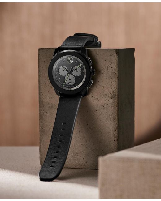 Movado Black Bold Tr90 Swiss Quartz Chronograph Leather Watch 44mm for men