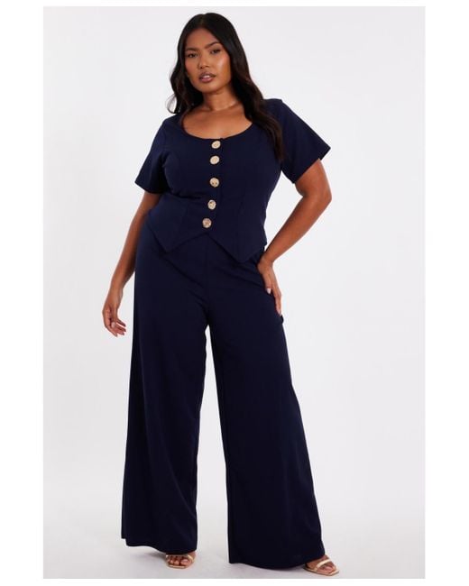 Quiz Blue Button Detail Palazzo Jumpsuit