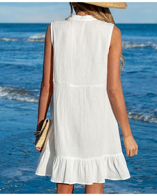 CUPSHE White Ruffle Hem Mini Cover-up Beach Dress