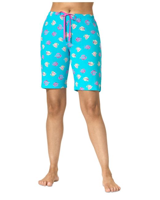 Hue Blue Kissy Fishes Printed Bermuda Pajama Shorts