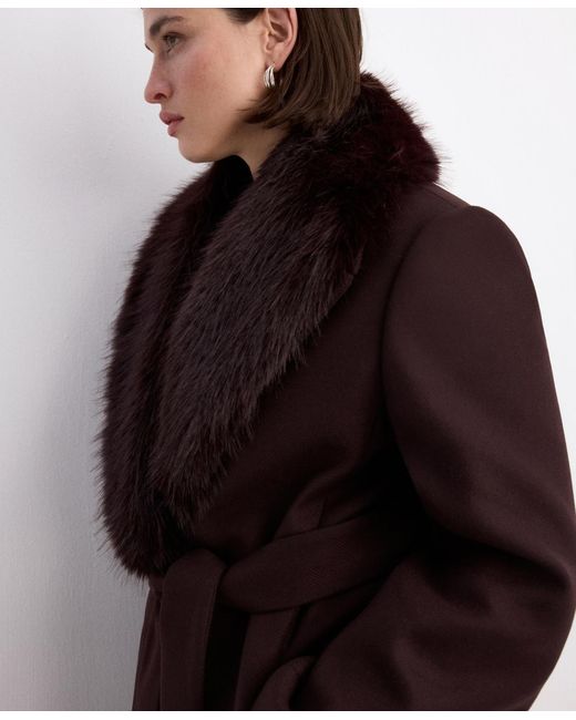 Mango Multicolor Fur Collar Manteco Wool Coat