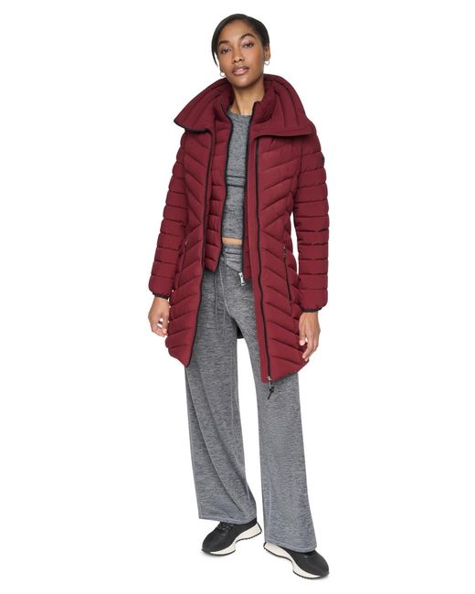 DKNY Red Bibbed Packable Puffer Coat