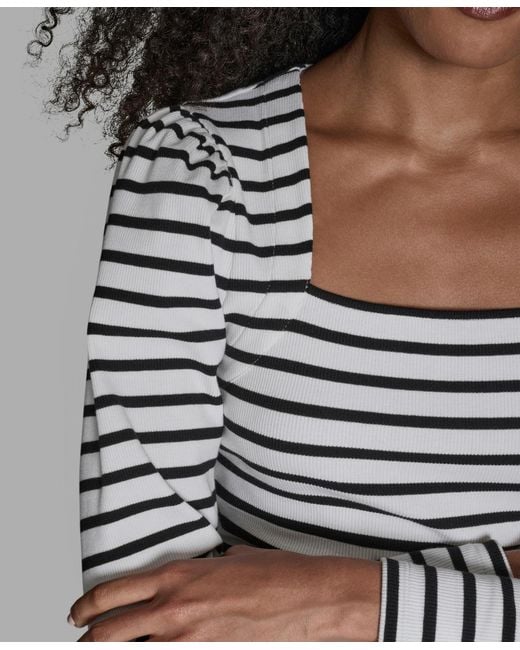 BCBGMAXAZRIA Gray Stripe Square Neck Long-sleeve Top