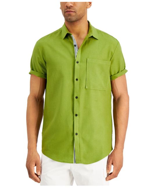 INC International Concepts Short-sleeve Solid-color Linen Shirt ...