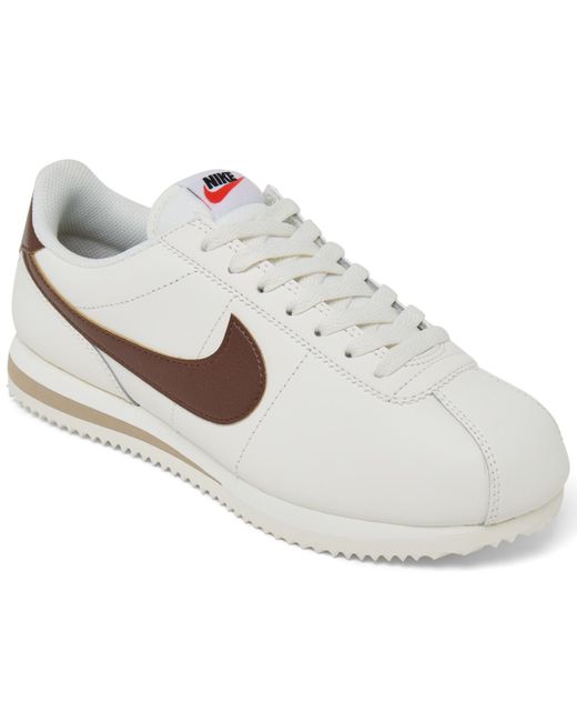 Nike White Classic Cortez Leather Casual Sneakers From Finish Line
