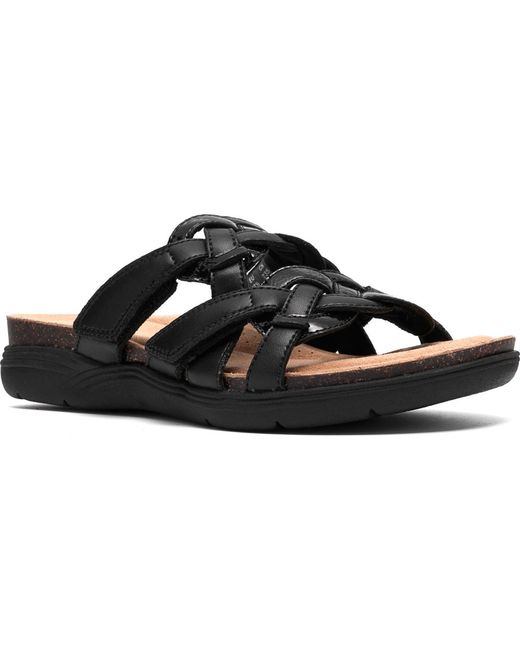 Clarks Black April Rae Round Toe Flat Sandals