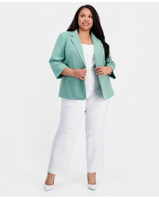 Kasper Green Plus Size Notch-collar One-button Blazer