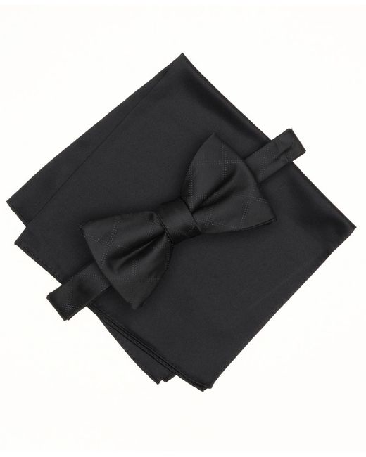 Alfani Black Mini-pattern Bow Tie & Solid Pocket Square Set for men