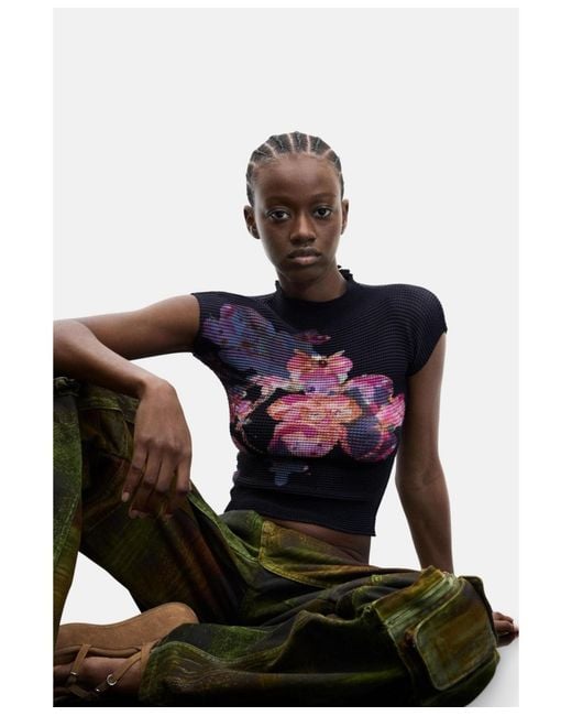 Desigual Blue Printed High Neck Blouse