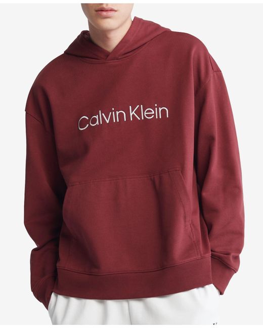 Calvin Klein Cotton Relaxed Fit Standard Logo Terry Hoodie in Red for ...