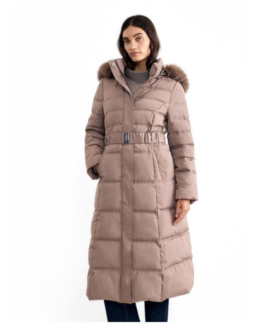 Phase Eight Brown Dixie Faux Fur Hood Belted Puffer Coat