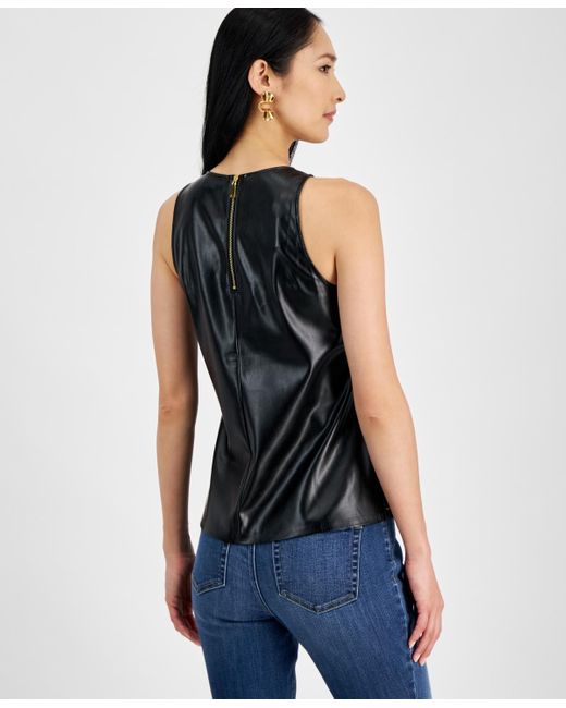 INC International Concepts Black Faux-leather Sleeveless Top