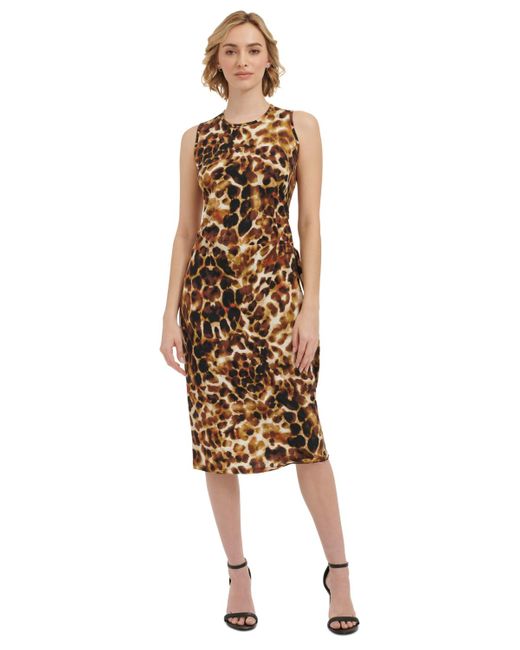 Calvin Klein Metallic Sleeveless Printed Midi Dress
