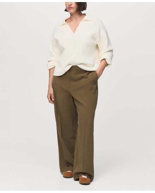 Mango Green Straight Mid-rise Pants