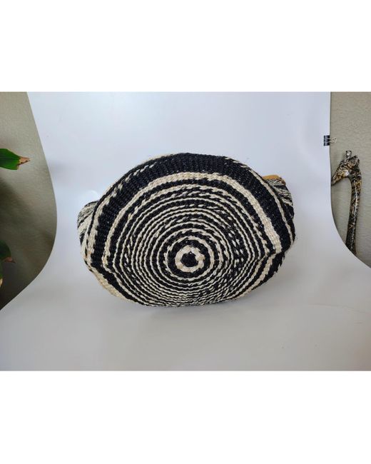 Sawa Sawa Balance Art Spiral Black And White Handmade Sisal Straw Basket Tote
