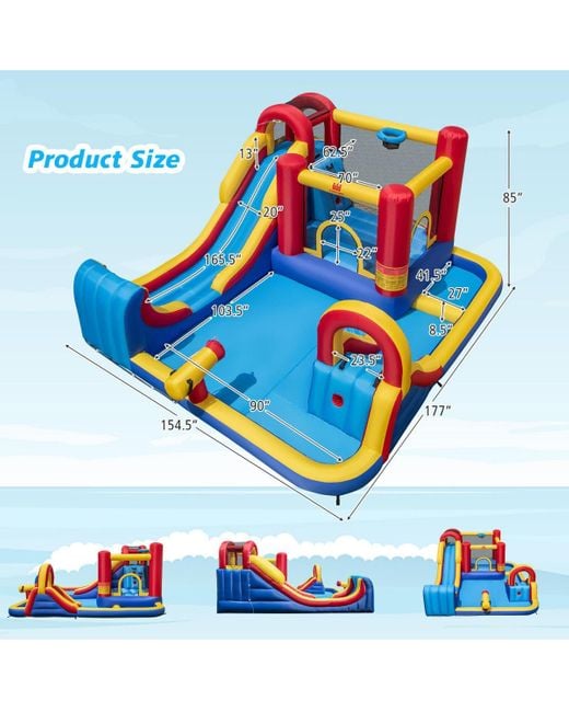 Gymax Blue Inflatable Water Slide Giant Kids Water Park