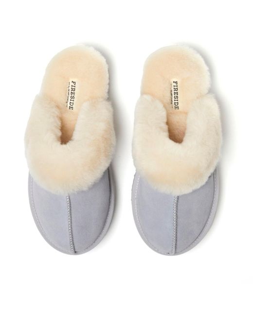 Dearfoams Gray Fireside By Melton Genuine Shearling Platform Scuff Slipper