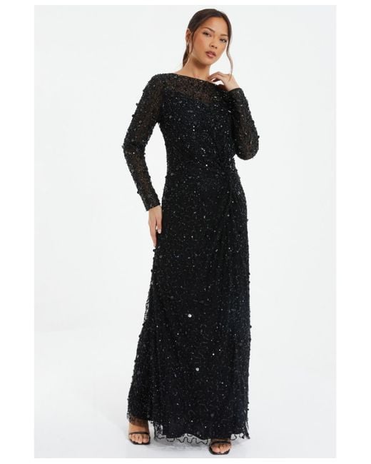 Quiz Black Embellished Twist Detail Evening Dress