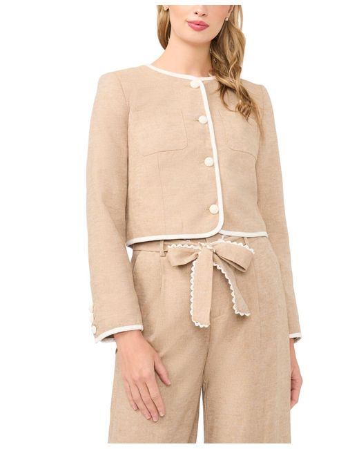 Cece Natural Contrast Patch Pocket Crewneck Jacket