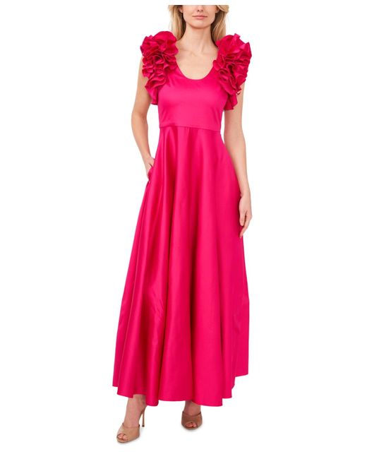 Cece Pink Ruffled Cap Sleeve Maxi Dress