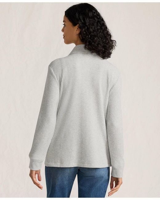 Lands' End Gray Long Sleeve Waffle Collared Shacket
