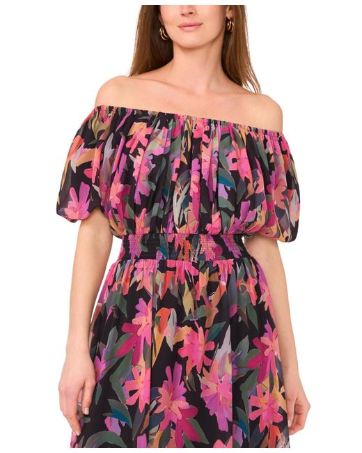 Vince Camuto Red Off-the-shoulder Puff-sleeve Maxi Dress