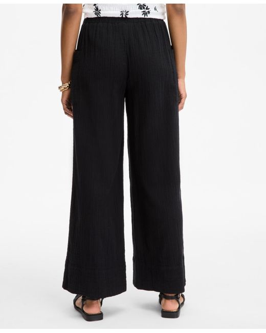 On 34th Black Cotton Gauze Pull-on Pants