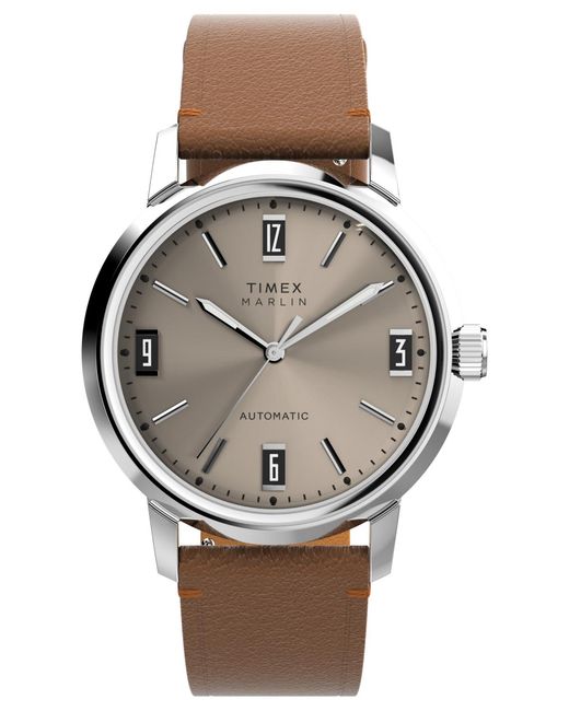 Timex Gray Mechanical Automatic Leather Strap Watch for men