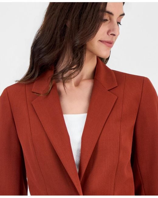 Kasper Red Petite Notch Collar Single-button Shoulder-padding Jacket