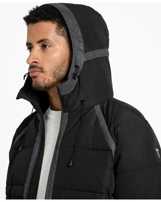 Guess Black Hooded Ripstop Puffer Jacket for men
