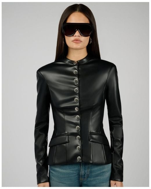 WeWoreWhat Black Faux Leather Military Jacket